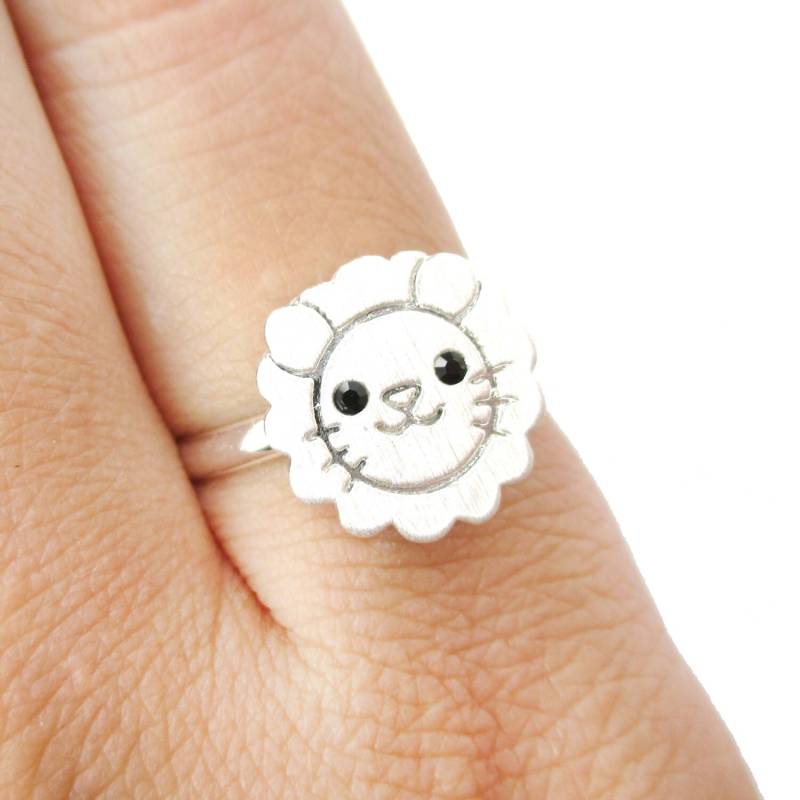Süßer Und Einfacher Löwengesicht Förmiger Verstellbarer Ring in Silber | Handgemachte Tier Schmuck von LuckyMiiJewelry