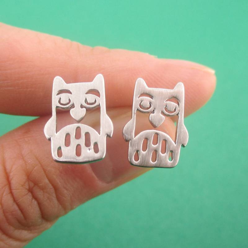 Super Süße Eulen Ohrstecker in Silber | Handmade Minimal Tier Schmuck Für Vogelliebhaber von LuckyMiiJewelry