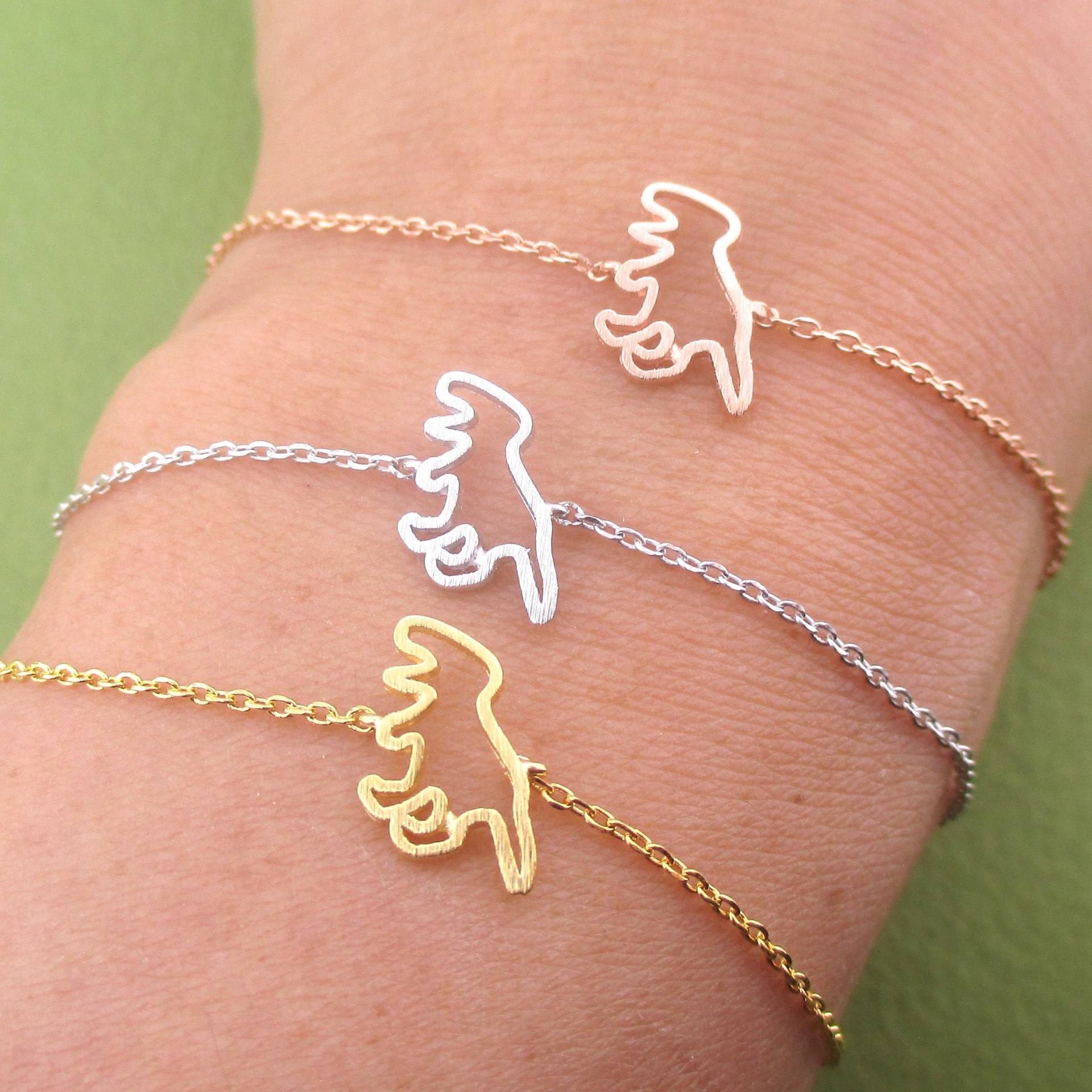 Tyrannosaurs Rex Raptor T-Rex Dinosaurier Form Tier Bettelarmband in Silber Gold Oder Rose | Handmade Minimal Schmuck von LuckyMiiJewelry