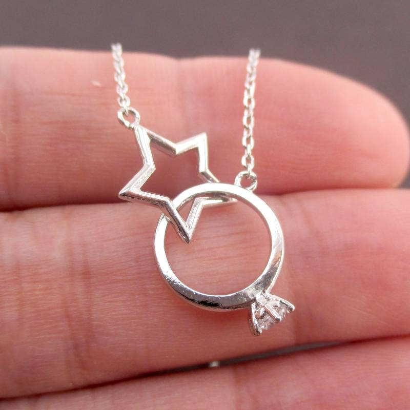 Verknüpfte Diamantring Und Stern Infinity Ring Ineinandergreifende Anhänger Halskette Silber Gold Oder Rosegold | Gehämmert Geschmiedet Schmuck von LuckyMiiJewelry