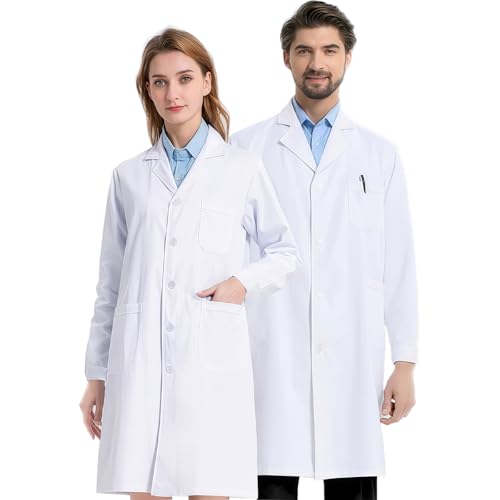 LuckyQianyi Laborkittel,weißer Arztkittel,Schutzkleidung für Labore, Krankenhäuser, Schulen, Herren Damen Unisex,In Schülerlabors verwendete Kleidung (L) von LuckyQianyi