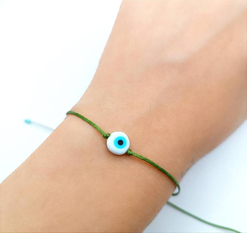 Evil Eye Armband Gelbe Schnur, Weiße Glasperle von LuckyRatJewellery
