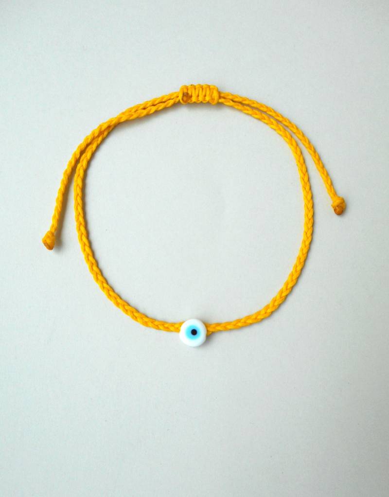 Evil Eye Fußkettchen Geflochtene Gewachste Schnur, Strand Sommer Amulett von LuckyRatJewellery