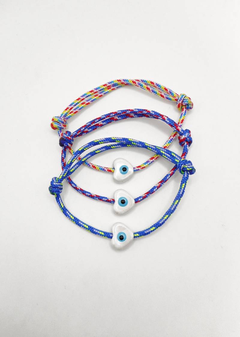 Herz Evil Eye Paracord Armband Keramikperle, Verstellbares Seil von LuckyRatJewellery