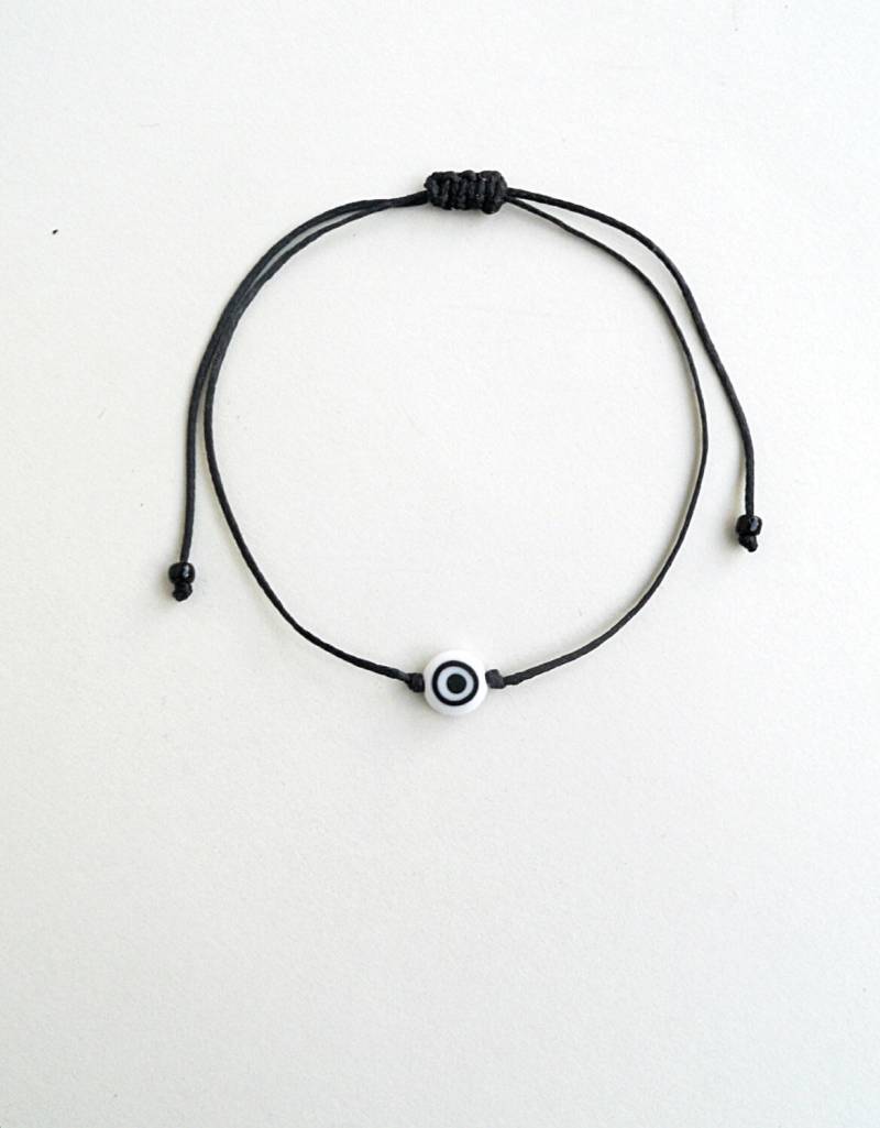 Schwarz & Weiß Evil Eye Armband Gewachste Schnur Schutzamulett von LuckyRatJewellery