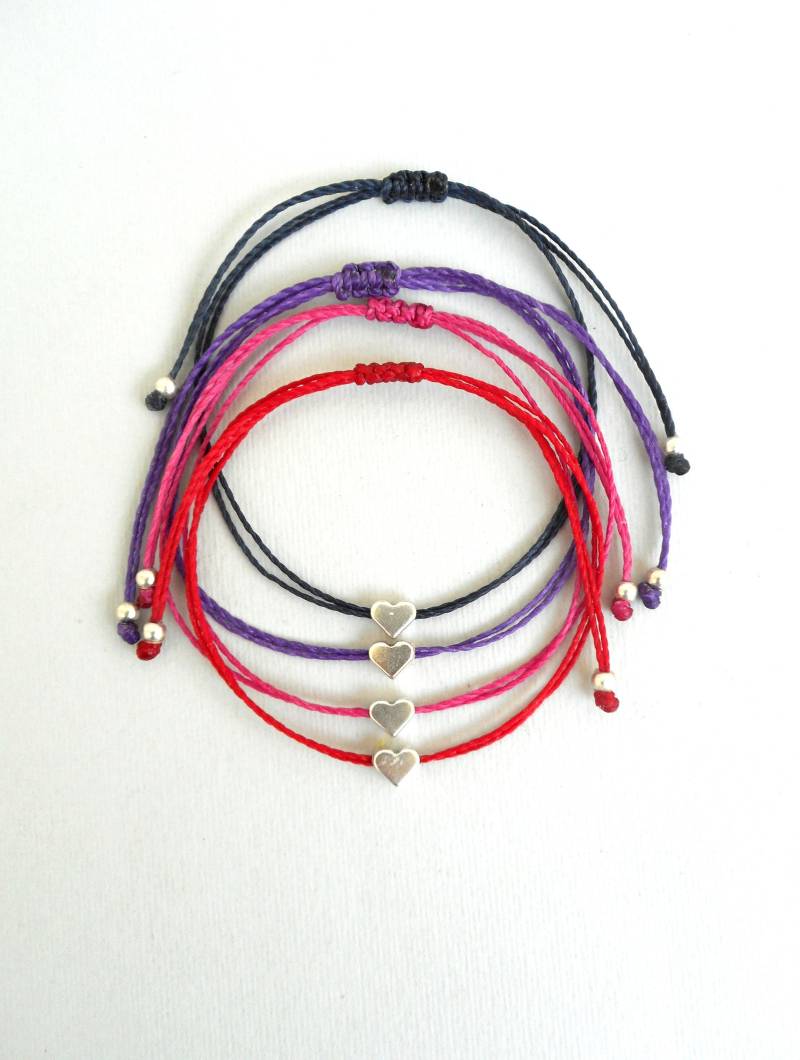 Silber Herz Armband Wachskordel Freundschaftsschmuck Zierlich von LuckyRatJewellery