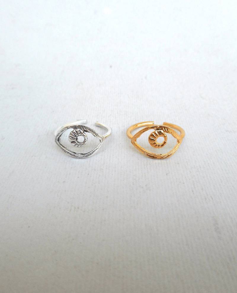 Vergoldeter Evil Eye Ring Verstellbarer Talisman Aus Messing von LuckyRatJewellery