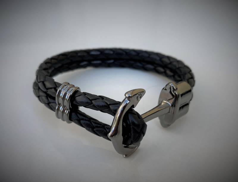 Leder Armband Mit Anker Verschluss Schwarz Leder Armband Mit Anker Verschluss Schwarz von LuckySchmuck