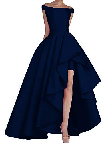 LuckyShe Damen Ballkleid Abendkleider Prinzessin Vorne Kurz Hinten Lang Schulterfrei Blau Grosse Grössen 54 von LuckyShe