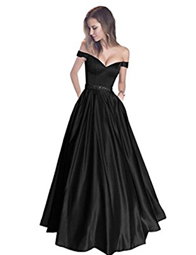 LuckyShe Damen Elegant Abendkleider Lang Ballkleider für Hochzeit 2018 Günstige Schwarz Größe 36 von LuckyShe