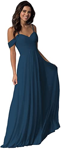 LuckyShe Damen Lang Ruche Chiffon Brautjungfernkleider Hochzeit Strandkleid Partykleid FestlichKleid Cocktailkleid Blaugrün 52 von LuckyShe