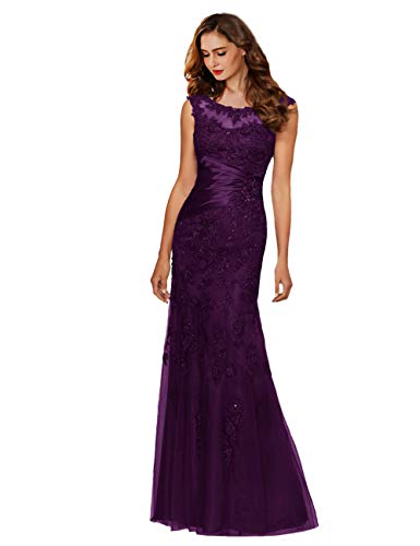 LuckyShe Damen Spitze Abendkleider Elegant für Hochzeit Lang 2018 Ballkleid Violett Größe 40 von LuckyShe