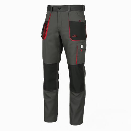 Luckyberg Construction Montage-Sicherheitshose Mechaniker-Komforthose Schutzkleidung fur Herren oder Damen (DE/NL/SE/PL, Numerisch, 50, Regular, Regular, Standard, Grau Rot) von Luckyberg