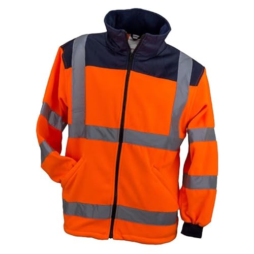 Luckyberg Fleecejacke Warm Arbeitsjacke | Arbeitspullover für Damen und Herren. Fleecejacke mit reflektierenden Streifen in Neongelb oder Neonorange Farbe. (L, Orange) von Luckyberg