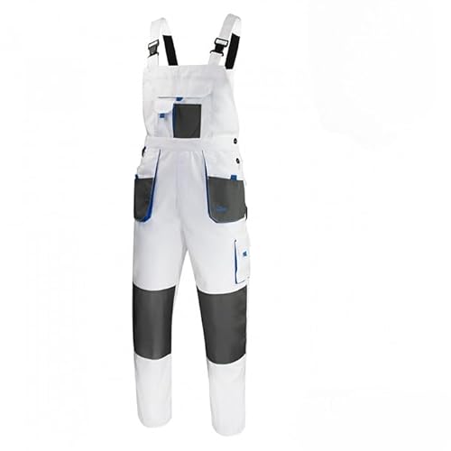 Luckyberg Herren Latzhose, Arbeitshose viel funktionale Taschen. Arbeitslatzhose Herren Größe: 44-62 (DE/NL/SE/PL, Numerisch, 54, Regular, Regular, Standard, Weiß) von Luckyberg