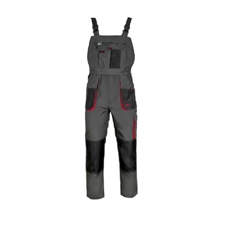 Luckyberg Herren Latzhose, Arbeitshose viel funktionale Taschen. Arbeitslatzhose Herren Größe: 44-62 (DE/NL/SE/PL, Numerisch, 56, Regular, Regular, Grau Rot, Grau Rot) von Luckyberg