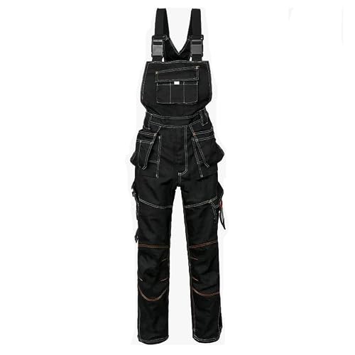 Luckyberg Herren Latzhose, Arbeitshose viel funktionale Taschen. Arbeitslatzhose Herren Größe: 44-62 (DE/NL/SE/PL, Numerisch, 58, Regular, Regular, Standard, Schwarz) von Luckyberg