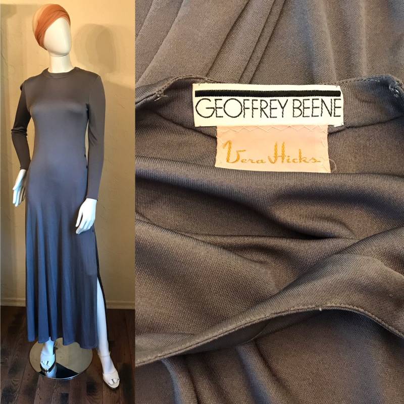 1960Er 70Er Geoffrey Beene Grau Seide Jersey Strick Maxi Kleid - Klein von Luckyduckyvintage1