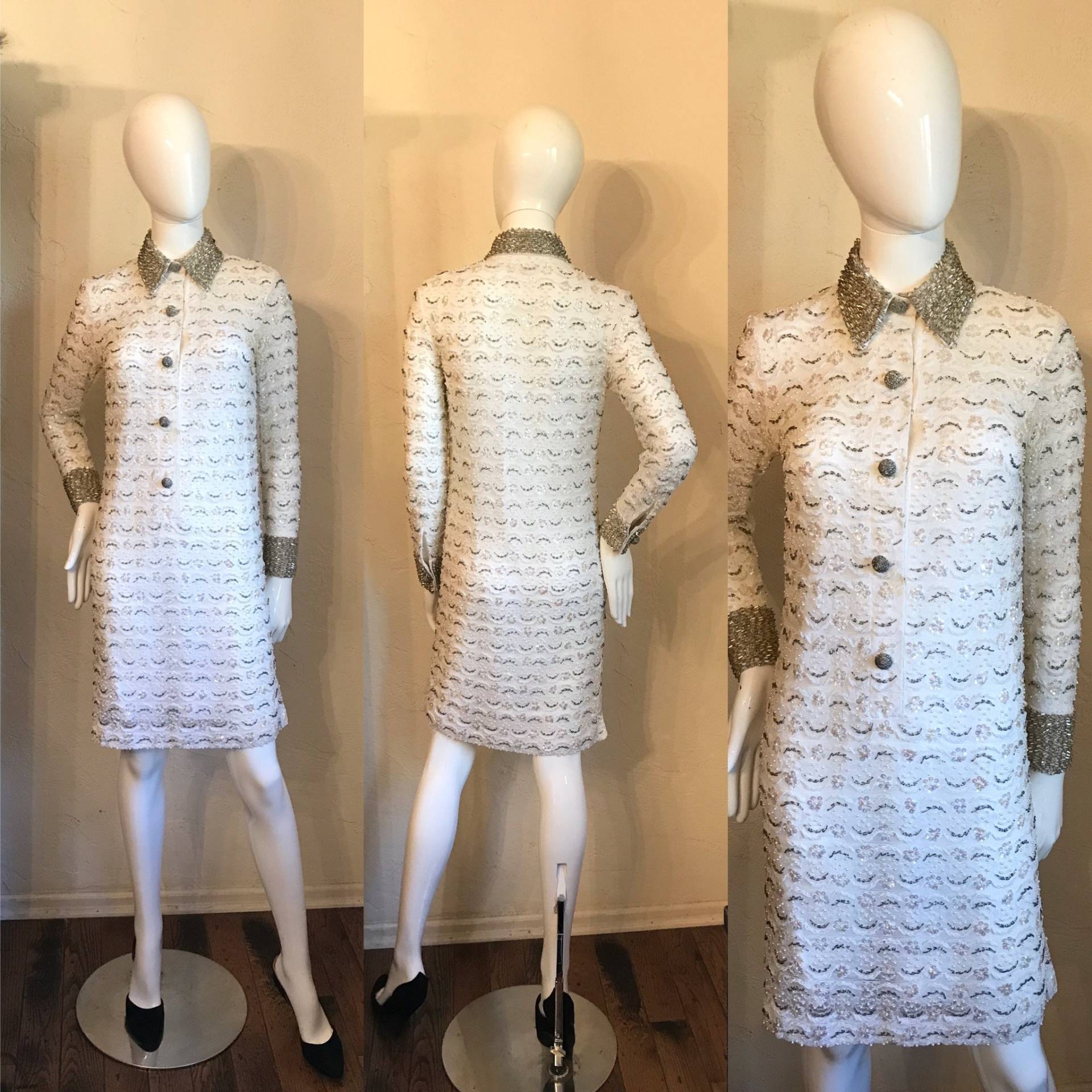 1960Er Jahre Mod Funkelnde Perlen Shirtdress Cocktail Party Kleid S-xs 1960Er Jahre Mod Funkelnde Perlen Shirtdress Cocktail Party Kleid S-xs von Luckyduckyvintage1