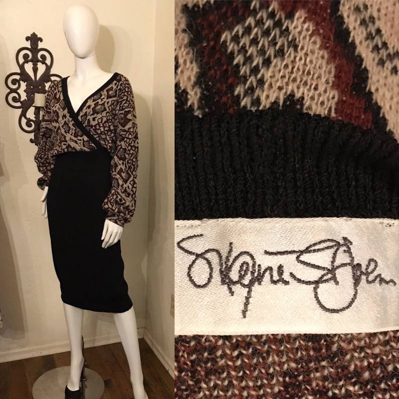 80Er St John St. Stits Animal Print Pullover Kleid Set M-L von Luckyduckyvintage1