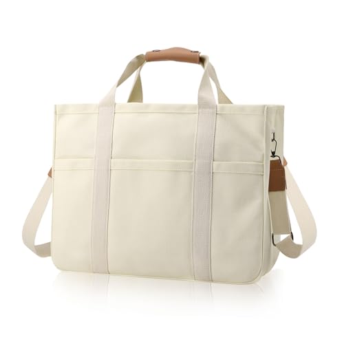 Strandtasche, Handtasche Damen, Canvas Tasche Damen, Mom Bag,Multifunktionale Einkaufstasche, Arbeitstasche，Reisetasche,Große Mehrzweck-Tasche für 9,7 Zoll iPad und A4 (Weiß, 34*28*14（Klein）) von Luckyjew