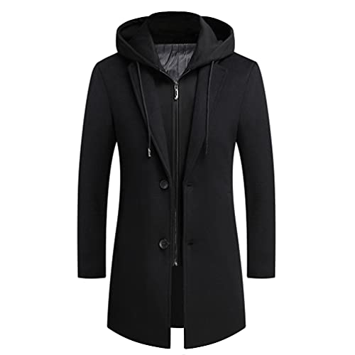 Luckyone Wintermantel Herren Mantel Slim Fit Lang Wollmantel Business Mantel mit Stehkragen Herren Winter, Schwarz, XL von Luckyone