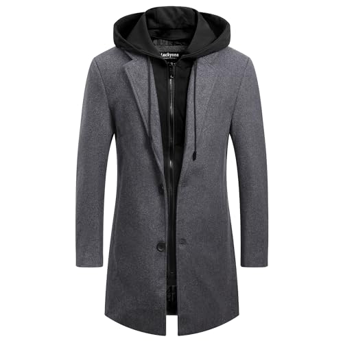 Luckyone Wintermantel Herren Mantel Slim Fit Lang Wollmantel Business Mantel mit Stehkragen Herren Winter, Grau, XL von Luckyone