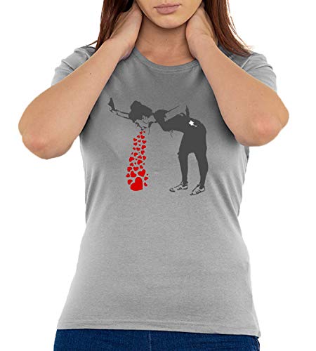 Banksy Love Sick Girl Street Art Grau Women's Crew Neck T-Shirt M von Luckyprint