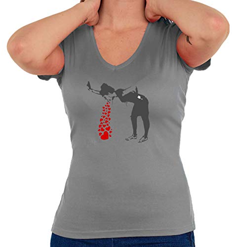 Banksy Love Sick Girl Street Art Grau Women's V-Neck T-Shirt M von Luckyprint