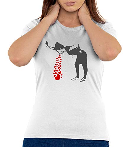 Banksy Love Sick Girl Street Art Weiß Women's Crew Neck T-Shirt M von Luckyprint