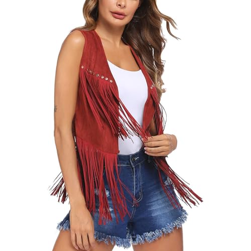 Damen Faux Wildleder Cowboy Ärmellos Weste Cardigan Jacke mit Fransen Weich Cowgirl Weste Kurze Fransenjacken Braun Weste mit Fransen Damen Retro Hippie-Kostüme 70er Fransenweste für Frauen Damen Faux Wildleder Cowboy Ärmellos Weste Cardigan Jacke mit Fransen Weich Cowgirl Weste Kurze Fransenjacken Braun Weste mit Fransen Damen Retro Hippie-Kostüme 70er Fransenweste für Frauen von Luckywaqng