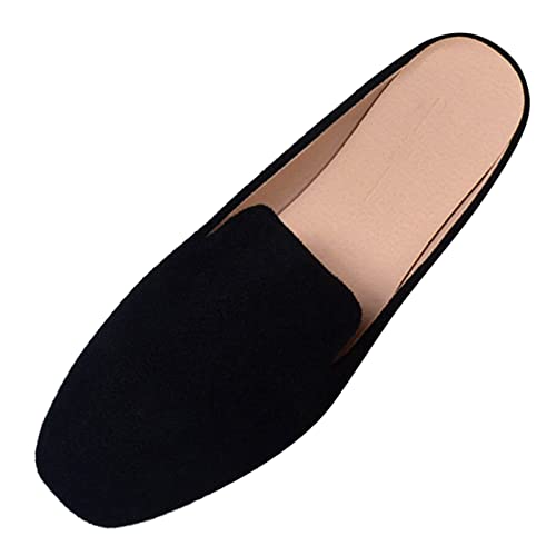 Damen Pantoletten Hausschuhe LäSsig Elegant BüRo Damenschuhe Vorne-Geschlossene Hinten Offen Flache Slipper Sommer Rutschfest Freizeit Wildleder-Optik Freizeitschuhe Weichen Sohlen Loafers von Luckywaqng