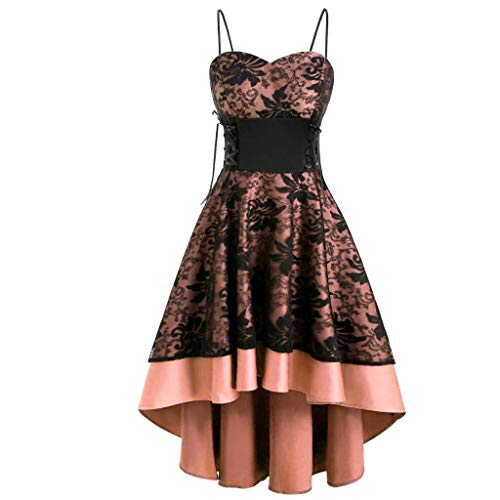 Damen Spitzen Bestickt Abendkleid SpaghettiträGer Tunika Mit GüRtel A-Linie Knielang Kleider UnregelmäßIger Saum Vorne Kurz Hinten Lang Abendkleid Elegant Ballkleider Knielang Cocktailkleid von Luckywaqng