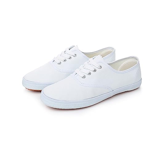 Damenschuhe Weite H Schuhe für Männer und Frauen, Paare, modische, einfache Segeltuchschuhe, Gummisohle, Werkstatt-Arbeitsschuhe, Morgenübungsschuhe Damen Schuhe Textil (White, 44) von Luckywaqng