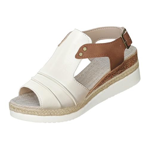 Flache Sandalen für Damen Breit Barfuß Lässig Sandaletten Sommer Bohemian Espadrilles Strandschuhe Freizeit Sport Trekking Sommerschuhe Walking Plateau Schuhe Frauen Keilsandalen Wanderschuhe von Luckywaqng