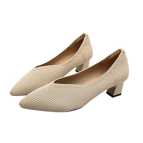 High Heels Damen Slip-On Loafer Arbeitsschuhe Spitzem Zehenbereich Strick Gestrickte Atmungsaktiv Hochzeitsschuhe Mit Niedriger Absatz Mode Elegante Und Bequeme Brautschuhe Kleid Schuhe von Luckywaqng
