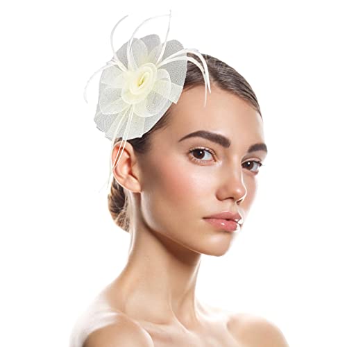 Jogging Zubehör Damen Hüte für Damen Fascinators Damen Pillbox Blumenhut für Tea Party Cocktail Ball Hochzeit Kirche Sporttuch Hals (Beige, One Size) von Luckywaqng