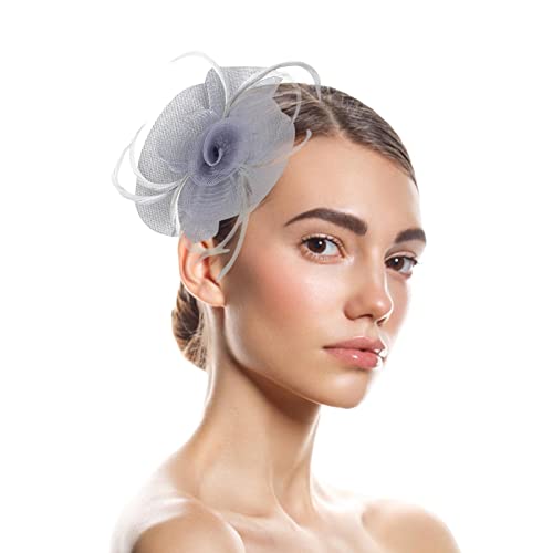 Jogging Zubehör Damen Hüte für Damen Fascinators Damen Pillbox Blumenhut für Tea Party Cocktail Ball Hochzeit Kirche Sporttuch Hals (Grey, One Size) von Luckywaqng