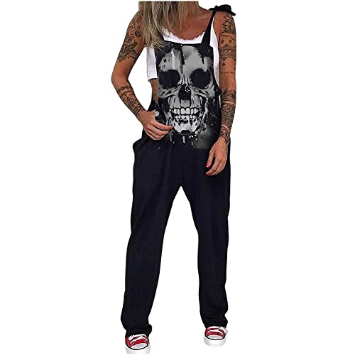 Jumpsuit Damen Lange Lässig Totenkopf Bedrucktes Mit Strappy Jogginghose Freizeithose Mode Atmungsaktiv Bequem Weichem Locker Sweathose Trainingshose Sporthose Für Gym Workout Sport Joggen von Luckywaqng