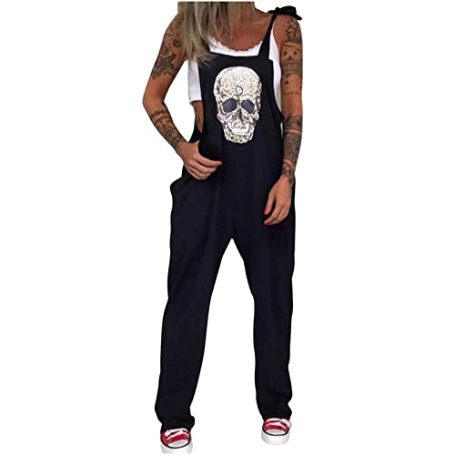 Jumpsuit Damen Lange Lässig Totenkopf Bedrucktes Mit Strappy Jogginghose Freizeithose Mode Atmungsaktiv Bequem Weichem Locker Sweathose Trainingshose Sporthose Für Gym Workout Sport Joggen von Luckywaqng