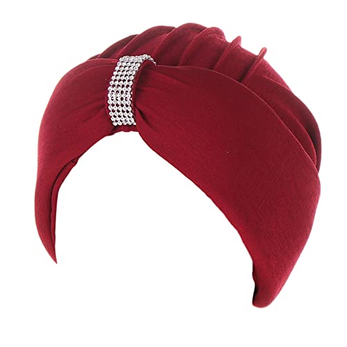 Laufstirnband Damen Zopf Ethnische böhmische Strass-Haar-Abdeckung, Turban-Kopfbedeckung, Turban-Kappe für Frauen, --Hut-Kappe Laufzubehör Damen von Luckywaqng