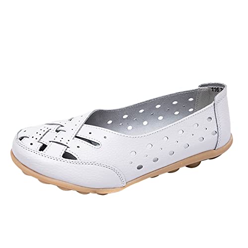 Loafers FüR Frauen Leder Slip On Walking Mokassins Schuhe Casual Leichte rutschfeste Bequeme Halbschuhe Outdoor AushöHlung Atmungsaktive Und Nicht Verstopfte FüßE Damen Fahrschuhe Loafers von Luckywaqng