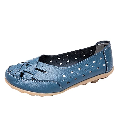 Loafers FüR Frauen Leder Slip On Walking Mokassins Schuhe Casual Leichte rutschfeste Bequeme Halbschuhe Outdoor AushöHlung Atmungsaktive Und Nicht Verstopfte FüßE Damen Fahrschuhe Loafers von Luckywaqng