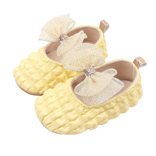 Luckywaqng Baby Sandalen Frühling Babyschuhe Einzelschuhe Schleife Leichte weiche Gummisohle Rutschfeste Kleinkindschuhe Schwarz 2 (Yellow, 19 Infant) von Luckywaqng