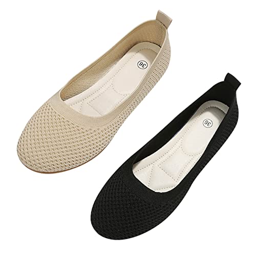 Luckywaqng Damen Ballerinas Slip On Halbschuhe Elegant Und Bequem Kleid-Schuhe Strick Atmungsaktiv Stoffschuhe Runde Zehe Mittelalter Mokassins Flache Loafer Arbeitsschuhe Für Business Und Freizeit Luckywaqng Damen Ballerinas Slip On Halbschuhe Elegant Und Bequem Kleid-Schuhe Strick Atmungsaktiv Stoffschuhe Runde Zehe Mittelalter Mokassins Flache Loafer Arbeitsschuhe Für Business Und Freizeit von Luckywaqng
