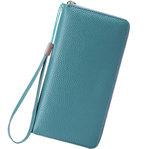 Luckywaqng Damen-Geldbörsen aus, RFID-blockierend, mit umlaufendem Reißverschluss, Kreditkartenetui, Telefon-Clutch Brieftasche Herren Klein Mit Kette (BU2, One Size) von Luckywaqng