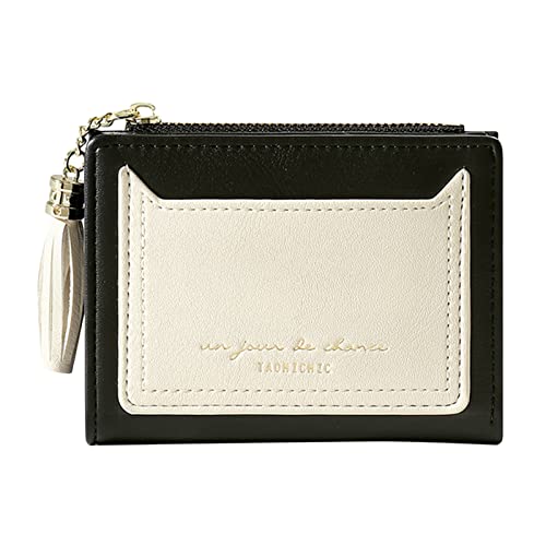 Luckywaqng Damenbrieftasche mit Reißverschluss, kurz, zweifach gefaltet, mit Karten Geldbörsen in (Black, One Size) von Luckywaqng