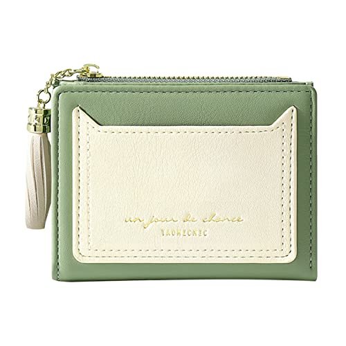Luckywaqng Damenbrieftasche mit Reißverschluss, kurz, zweifach gefaltet, mit Karten Geldbörsen in (Green, One Size) von Luckywaqng
