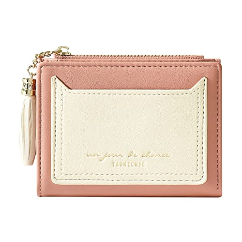 Luckywaqng Damenbrieftasche mit Reißverschluss, kurz, zweifach gefaltet, mit Karten Geldbörsen in (Pink, One Size) von Luckywaqng