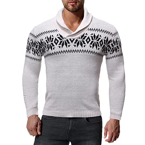 Luckywaqng Europäischer und amerikanischer Pullover für Herren, Winter, Weihnachten, farblich passend, Rollkragenhemden, Pullover, weicher Pullover Schnecke Mantel (White, L) von Luckywaqng